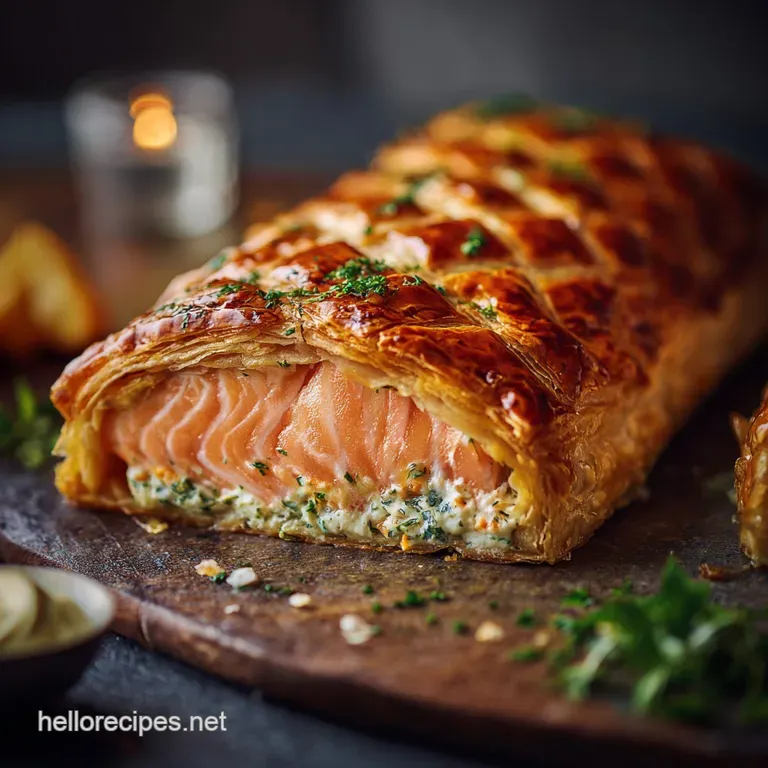 Salmon Wellington: the Deluxe Showstopper with Creamy Dill Filling presentation