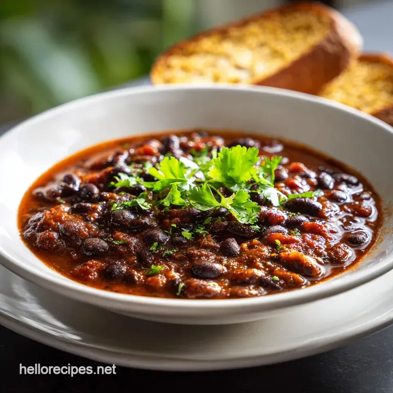 Steaming bowl of chili topped with shredded cheddar, diced red onion, and a sprig of cilantro on a rustic wooden table.