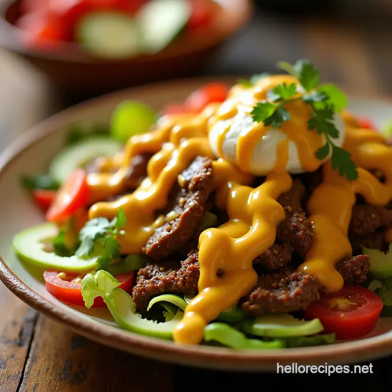 Easy Peasy Taco Salad Classic Beef with Homemade Zesty Catalina Dressing presentation