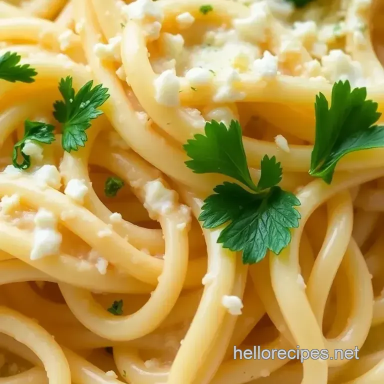 Easy Creamy Pasta with Garlic & Cheese presentation