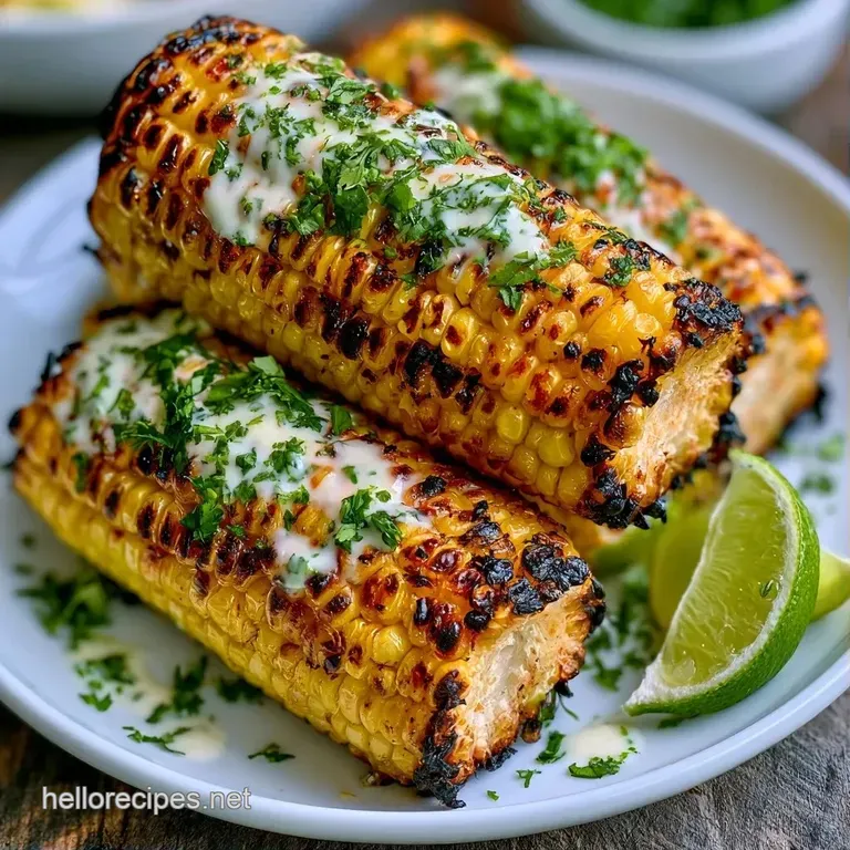 Charred corn cobs on a slate platter, garnished with bright green cilantro and wedges of zesty fresh lime.
