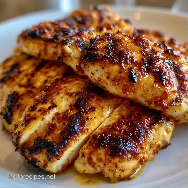 Perfectly seared chicken breast slices on a bed of bright green asparagus with a drizzle of glossy lemon butter.