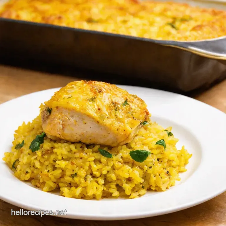 Effortless Lemon Herb Onepan Chicken and Rice Bake presentation