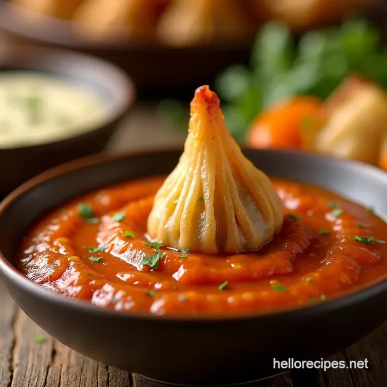 Fiery Tomato Momos Chutney the Perfect Dumpling Dip presentation