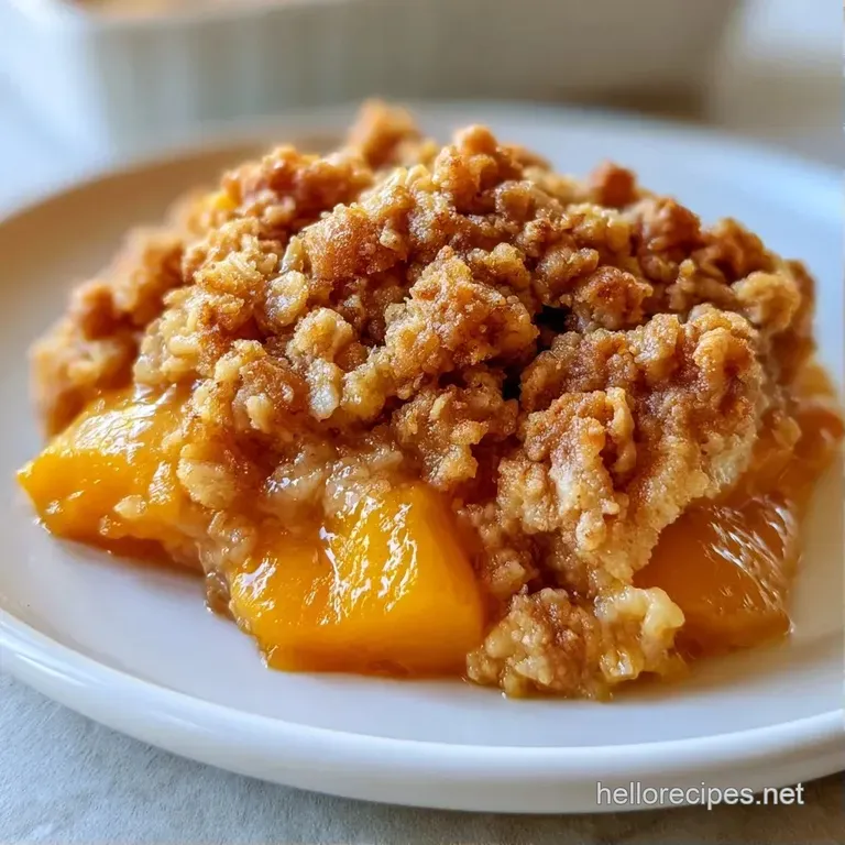 A scoop of melting vanilla ice cream resting on a warm, golden crumble dessert served in a ceramic bowl.