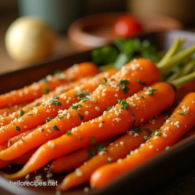 The Ultimate Roast Crispy Garlic Parmesan Oven Carrots presentation