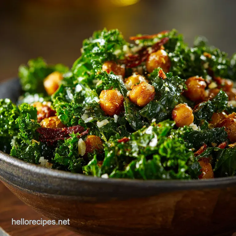 Garlicky Kale Salad with Crispy Chickpeas and Zesty Lemon Dressing presentation