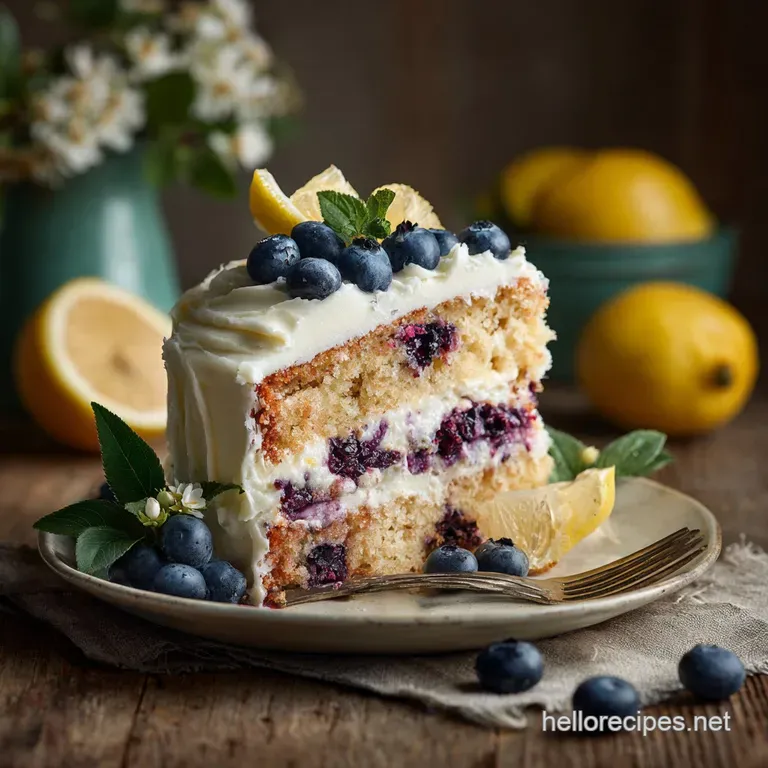 The Glorious Lemon Blueberry Layer Cake with Zesty Buttercream presentation