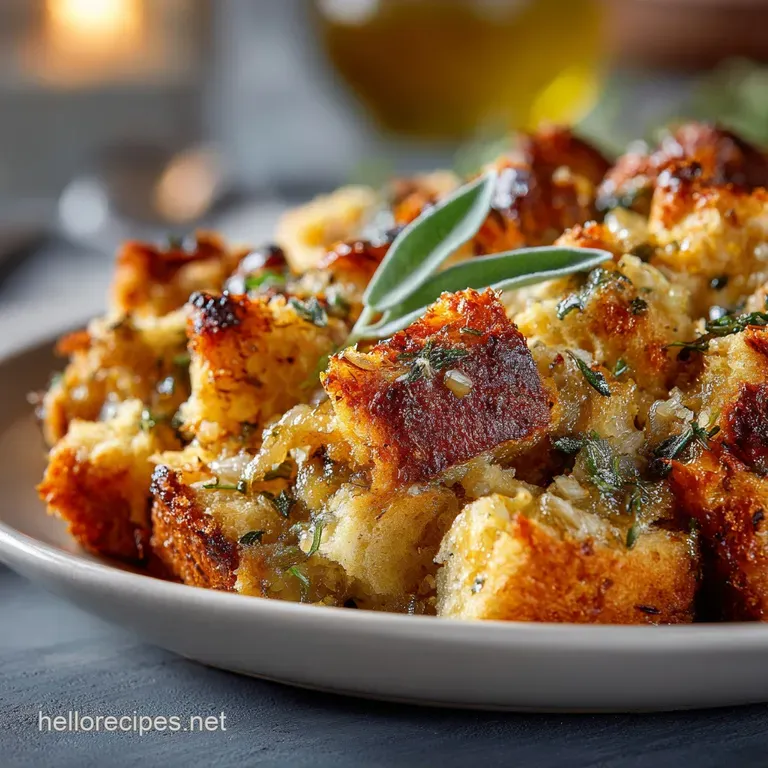 Grandmas Thanksgiving Stuffing: the Golden Sage and Butter Dressing presentation
