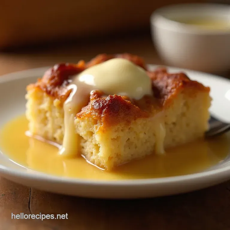 Grandmas Hug in a Dish Classic Bread Pudding with Dreamy Vanilla Sauce presentation