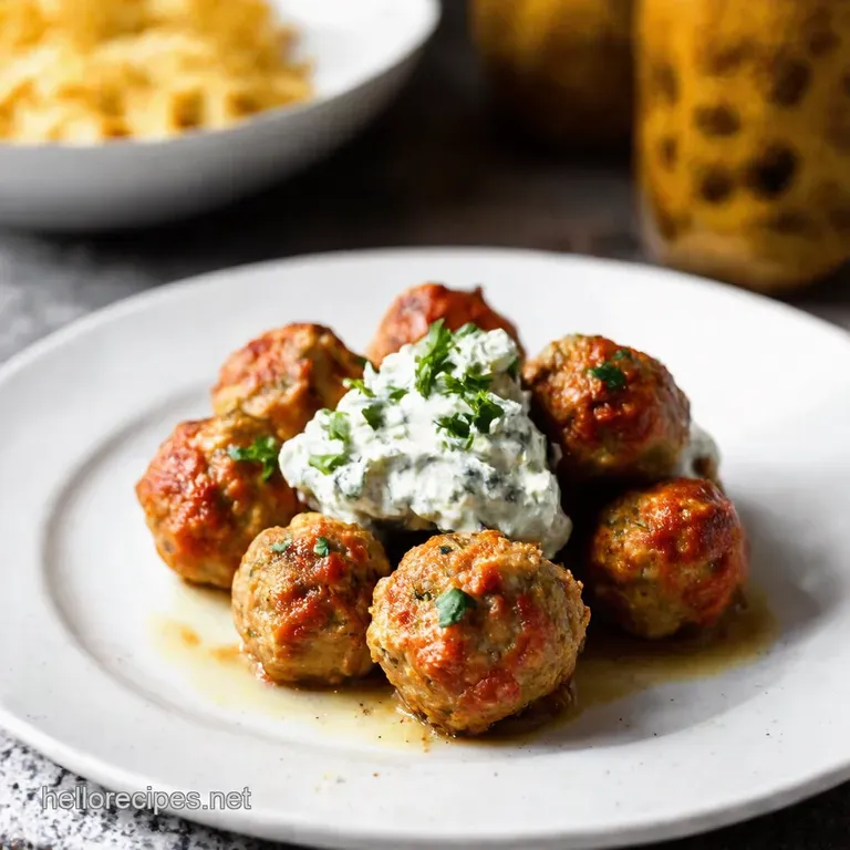 Greek Turkey Meatballs a Flavor Odyssey with Creamy Tzatziki presentation