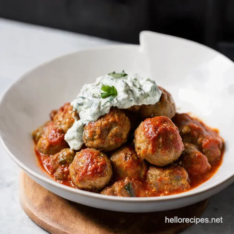 Greek Turkey Meatballs with Homemade Tzatziki presentation