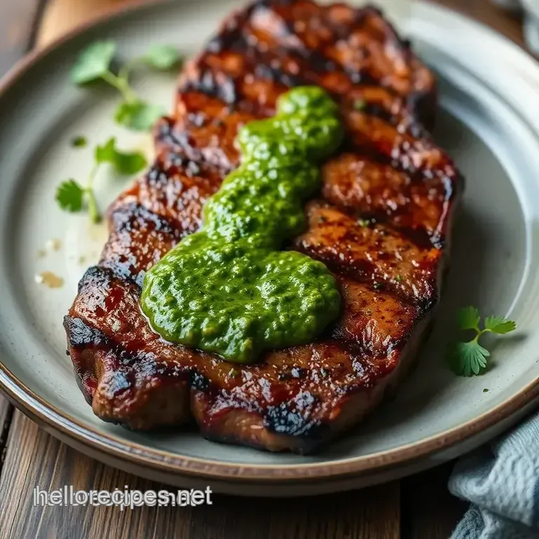 Grilled Steak with Flavorful Chimichurri presentation