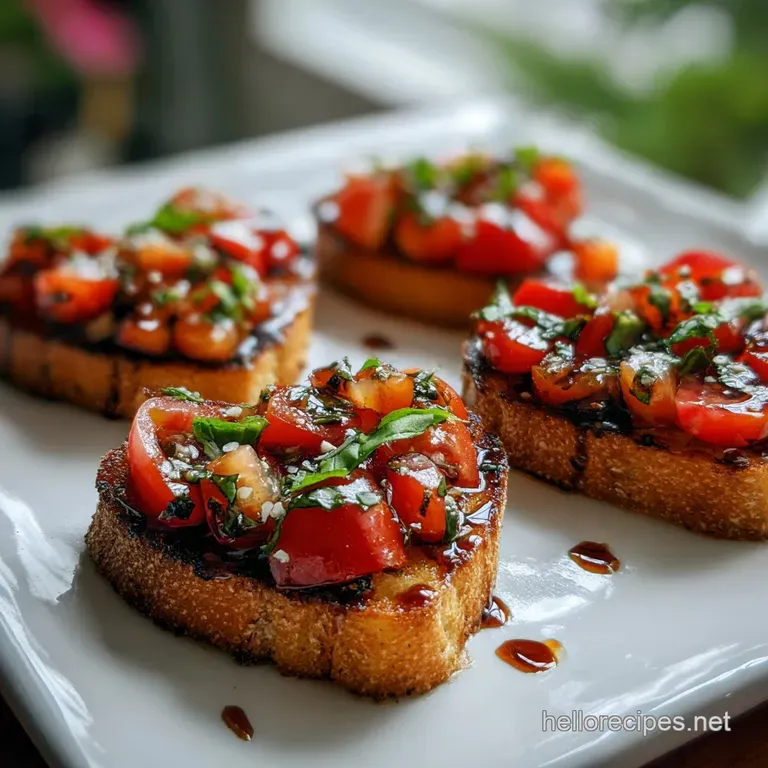 Elegant arrangement of heart bruschetta on a white platter. Fresh basil leaves add a pop of green against toasted golden b...
