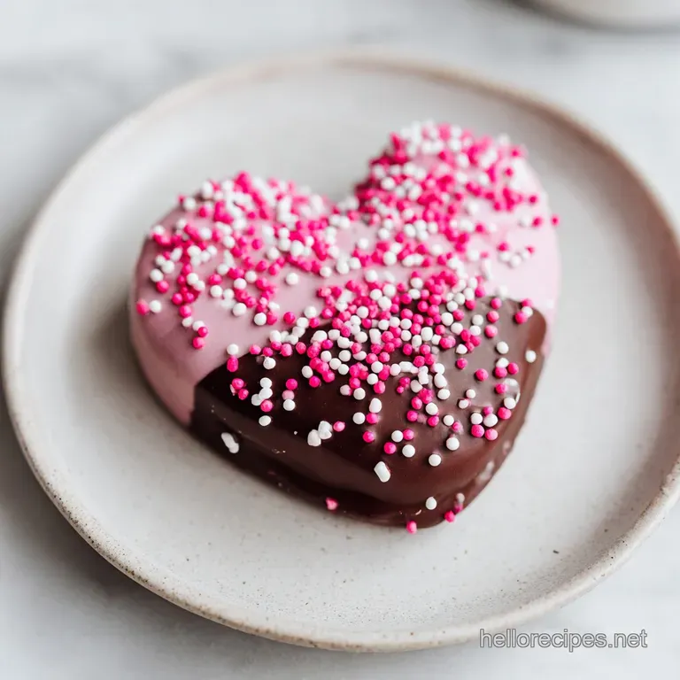 Chocolate Dipped Heart Rice Krispies Treat with Pink Sprinkles