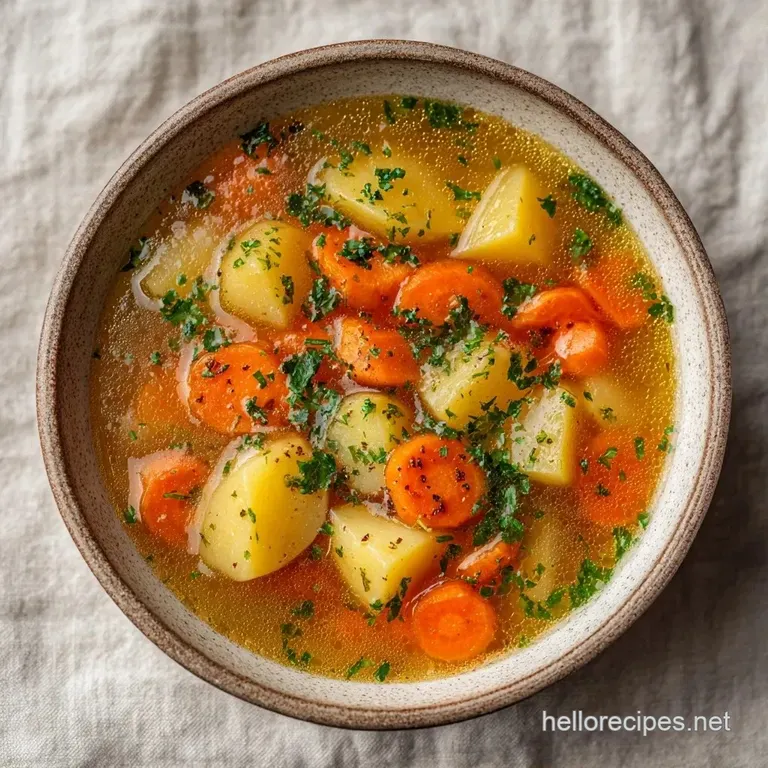 A ceramic bowl of thick vegetable stew with a swirl of cream and a crusty slice of toasted sourdough bread.