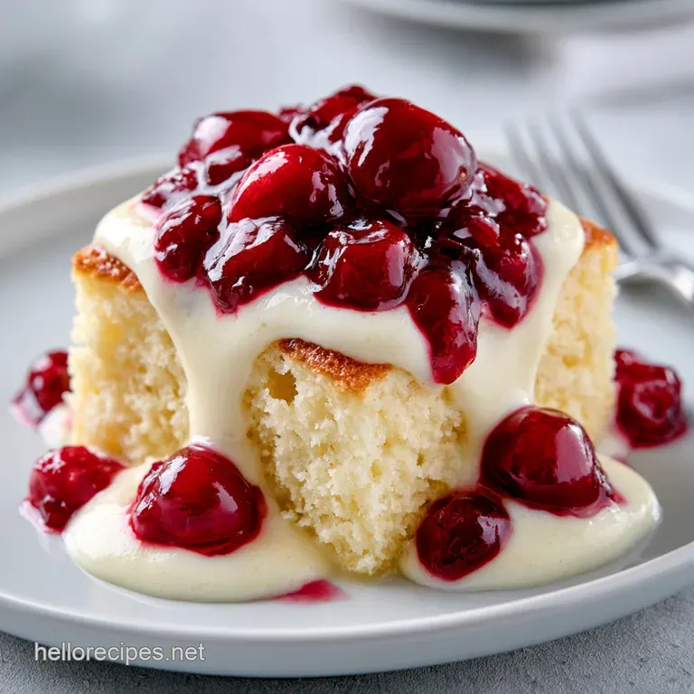 Elegant slice of fluffy white cake topped with a swirl of whipped cream and a bright red berry on a glass dish.
