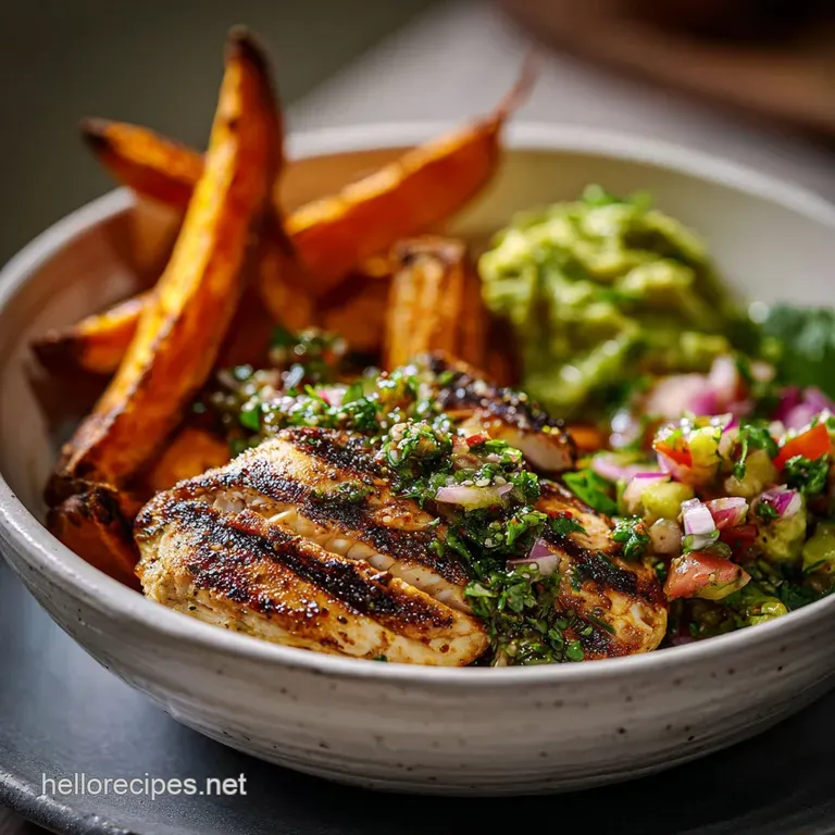 Grilled Herb Chicken Bowl with Sweet Potato Fries and Salsa