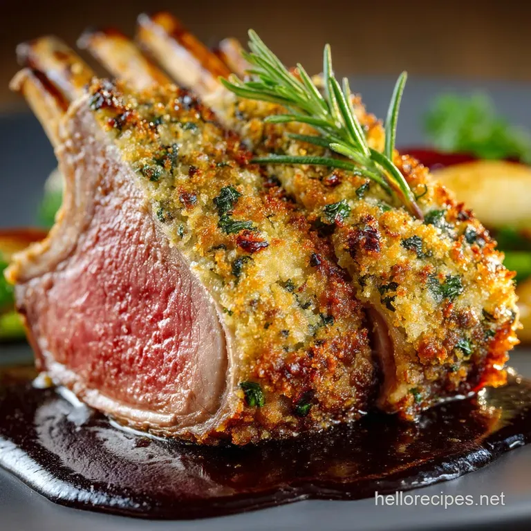 Dijon HerbCrusted Rack of Lamb with Sharp Redcurrant Glaze presentation