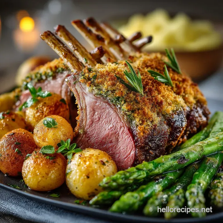Dijon HerbCrusted Rack of Lamb with Sharp Redcurrant Glaze