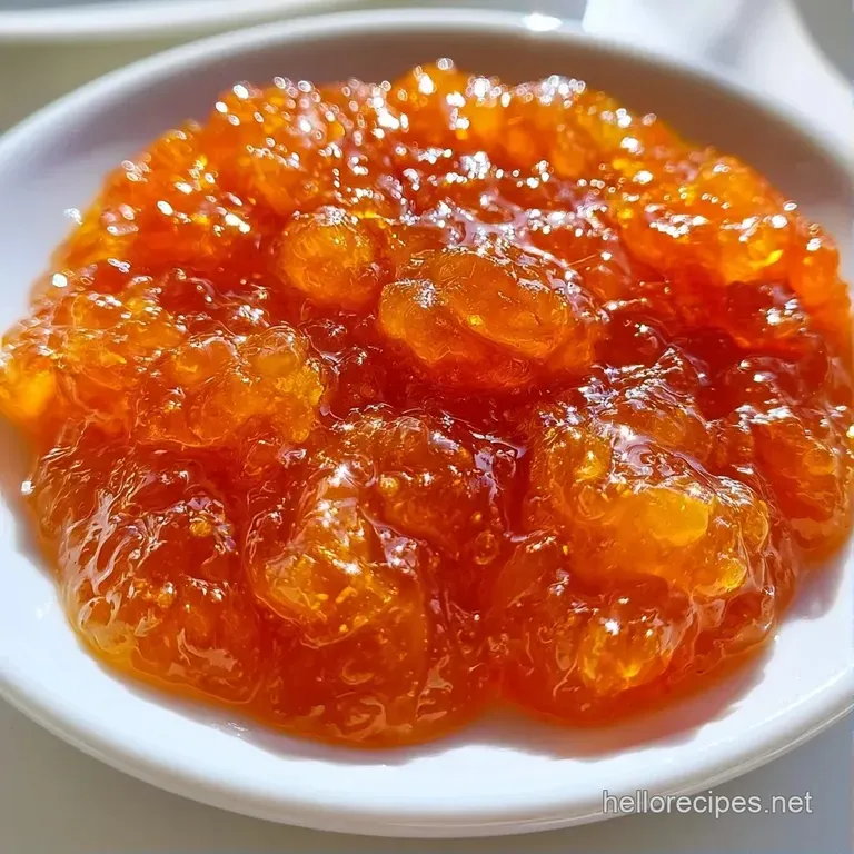 A spoonful of bright orange preserve resting on toasted sourdough bread with a melting pat of salted butter.