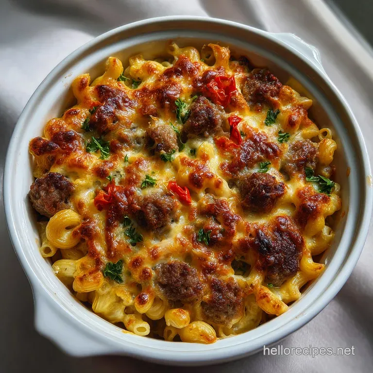 Ultimate Italian Mac and Cheese with Sausage presentation