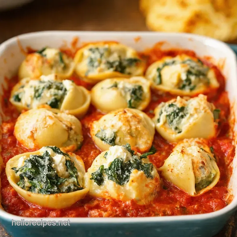 Jumbo Stuffed Shells with Creamy Ricotta and Spinach presentation