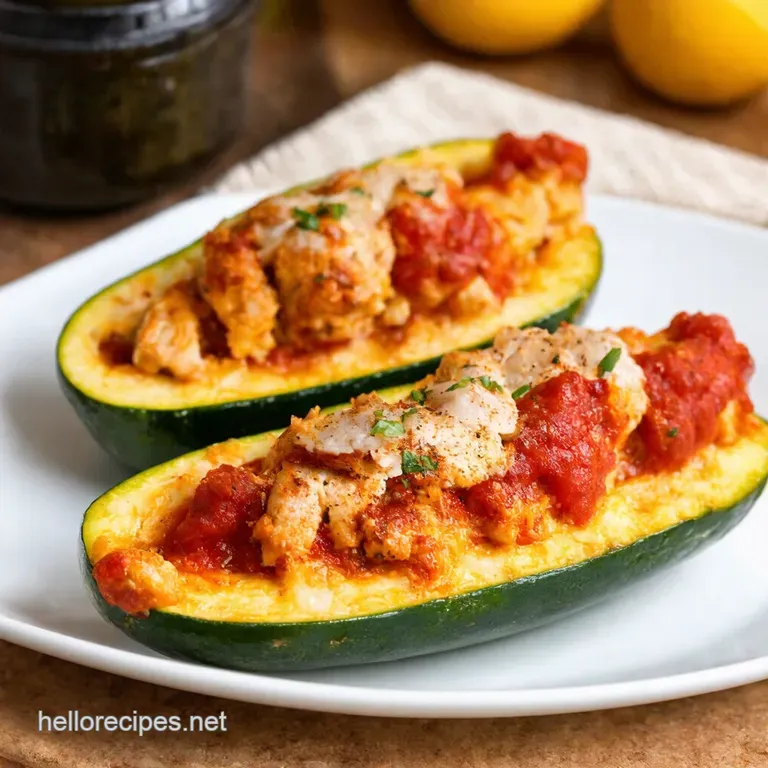 Keto Chicken Parm Zucchini Boats presentation