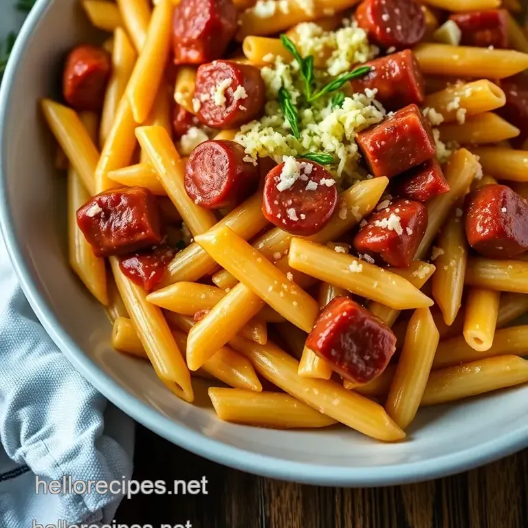 Kielbasa Pasta with Creamy Garlic Sauce presentation