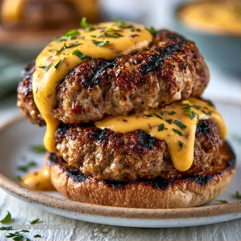 Two juicy beef patties with melted cheese on a wooden board, paired with a side of golden, salted french fries.