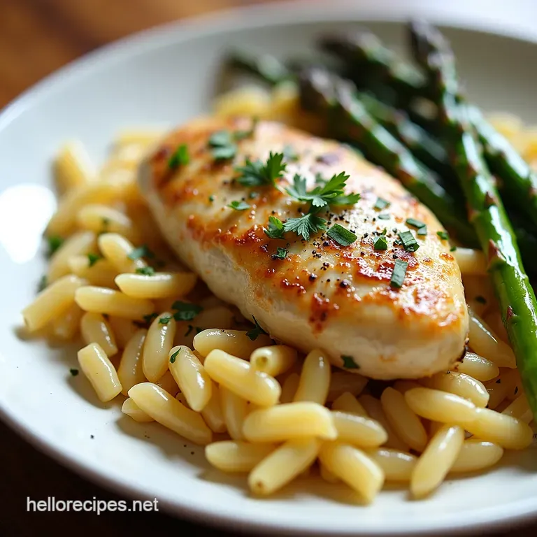 Lemon Chicken Orzo with Roasted Asparagus
