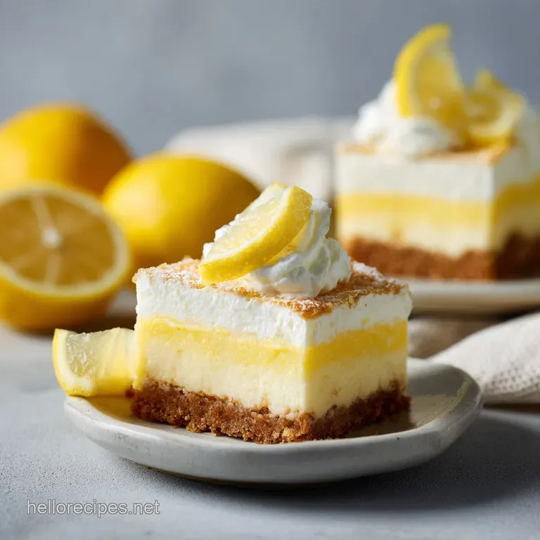 A neat stack of pale yellow lemon bars, glistening with a light glaze, on a white ceramic plate.