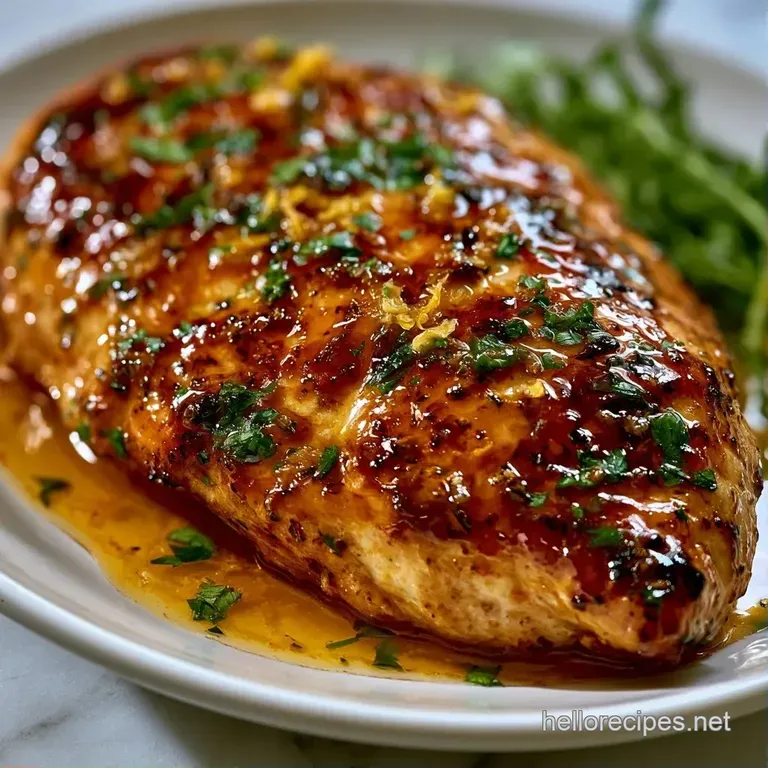 Four juicy chicken breasts arranged neatly with vibrant green asparagus and bright yellow lemon slices on a plate.