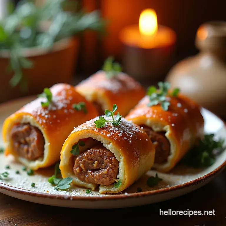Lentil Chestnut Sausage Rolls with Cranberry Mustard presentation