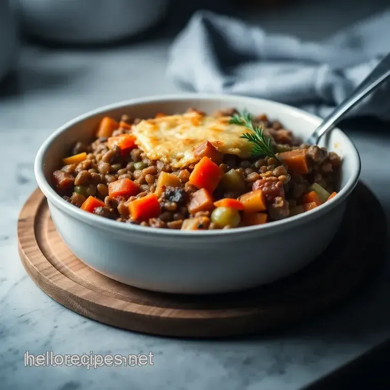 Lentil Shepherd s Pie with Sweet Potato Topping presentation