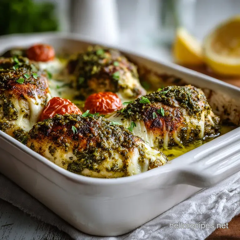 Low Carb Cheesy Pesto Baked Chicken