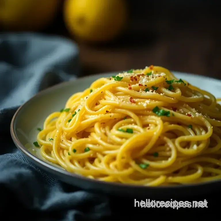 Luscious Lemon Pasta with Garlic and Fresh Herbs presentation