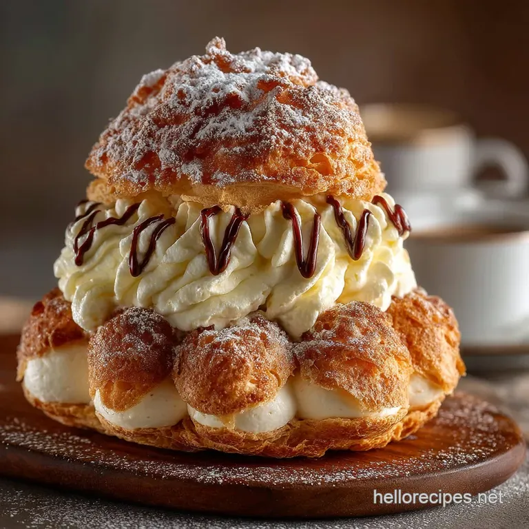 The Great British Cream Puff Cake Vanilla Custard Showstopper presentation