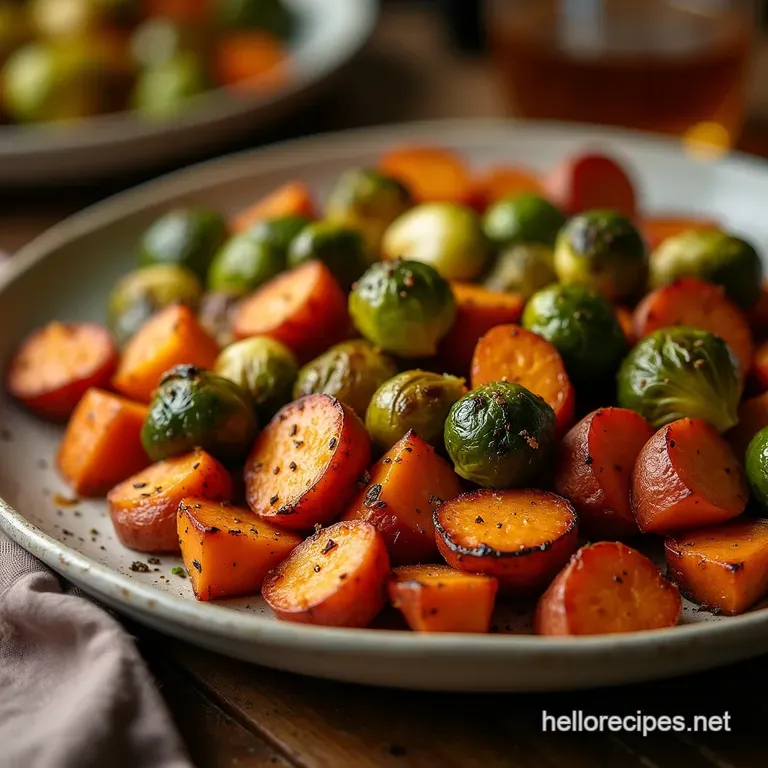 Maplebalsamic Bliss the Ultimate Roasted Sweet Potatoes Brussels Sprouts presentation