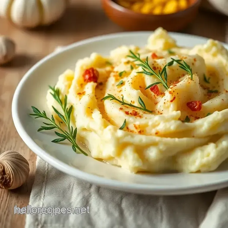 Creamy Mashed Potatoes with Roasted Garlic presentation