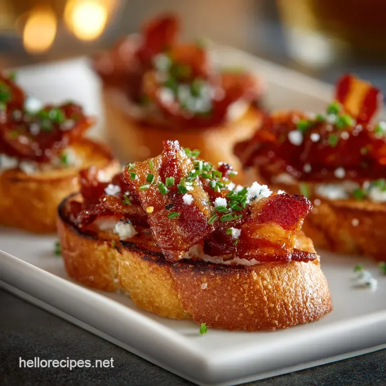 Million Dollar Bacon Crostini Sticky Spicy Candied Bites with Whipped Goat Cheese presentation