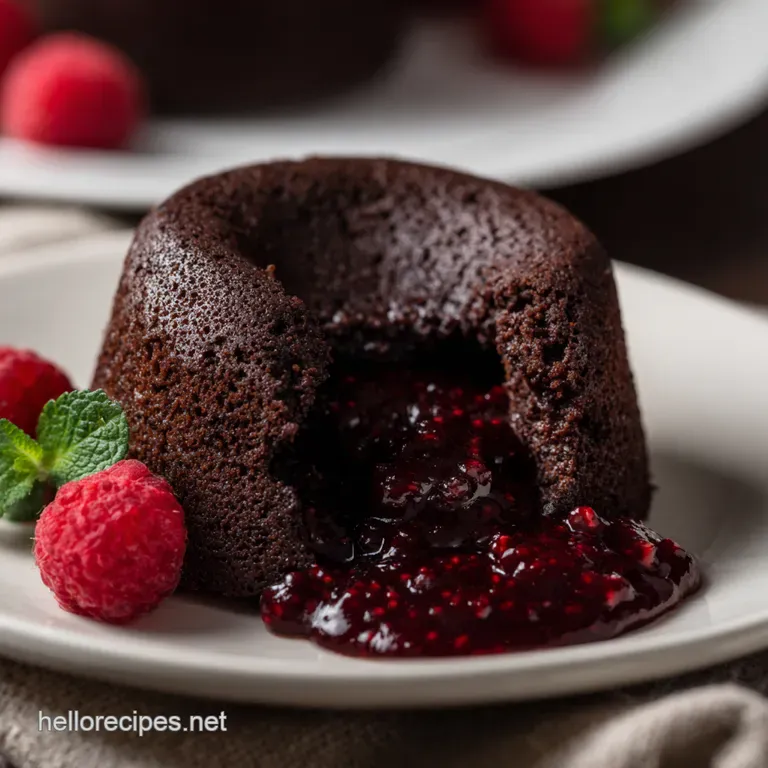 Molten Chocolate Lava Cakes with Raspberry Coulis presentation