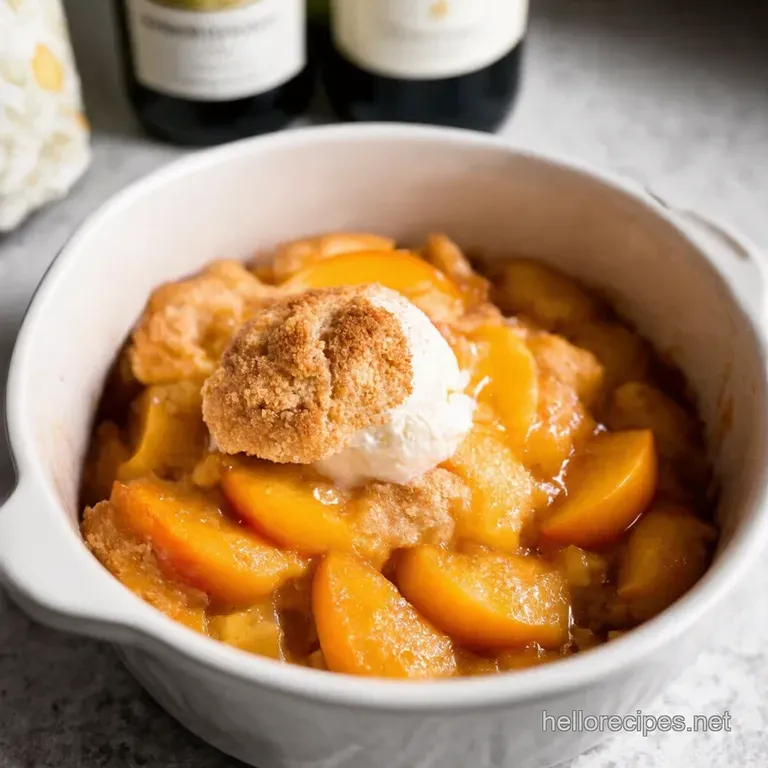Moscato Peach Cobbler with Almond Crumble presentation