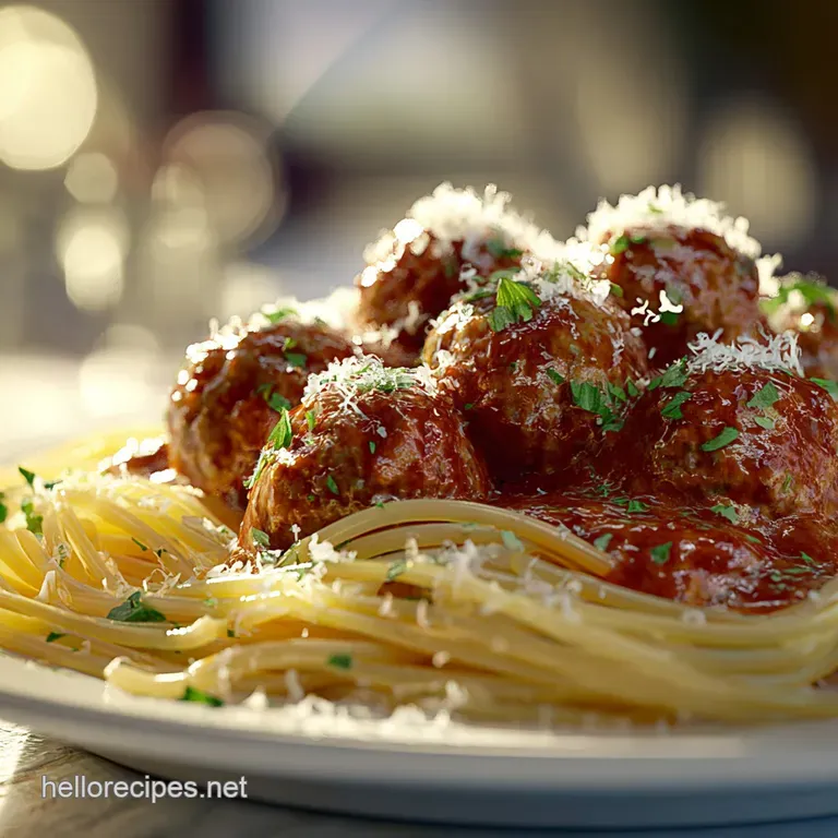 Spaghetti and Meatballs: Nonnas Classic Tender Meatballs and Slow-Simmered Sauce presentation