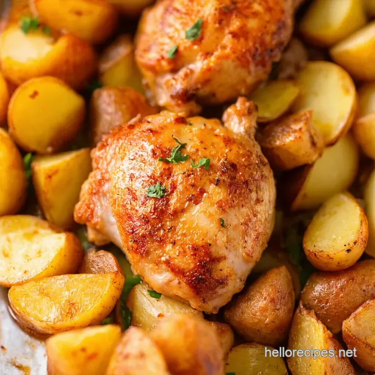 Onepan Wonder Crispy Chicken Thighs Rosemary Roasted Potatoes presentation