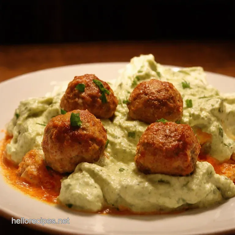 Opa Juicy Greek Turkey Meatballs with Creamy Tzatziki presentation