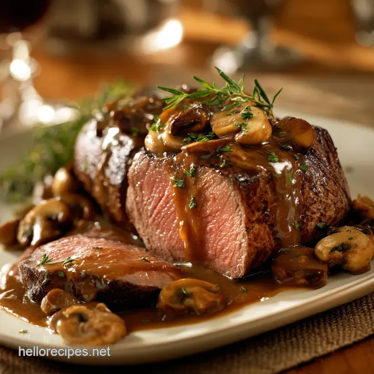 The Sunday Best Oven Roasted Beef Tenderloin with Rich Madeira and Chestnut Mushroom Sauce