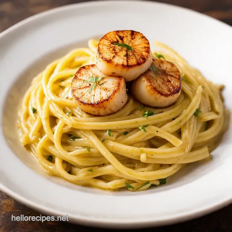 PanSeared Scallops with LemonGarlic Pasta Asparagus