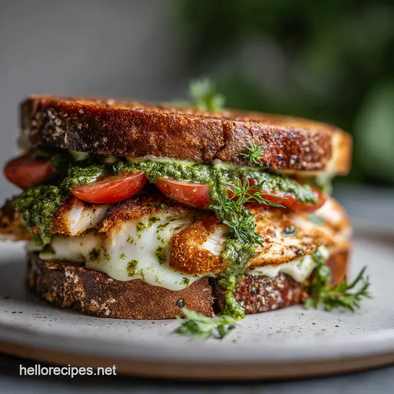 Pesto Chicken Sandwich on Sourdough with Crispy Exterior