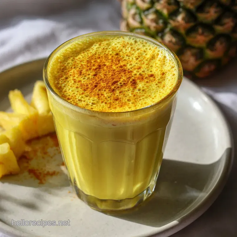 Smoothie in a tall glass, crowned with fresh mint and a slice of juicy pineapple.
